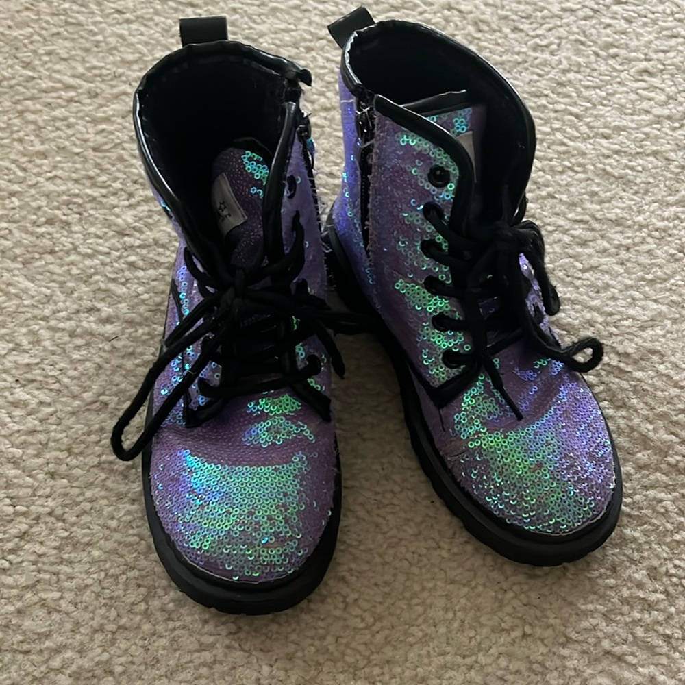 Lola & the Boys purple sequin combat boots - size 3